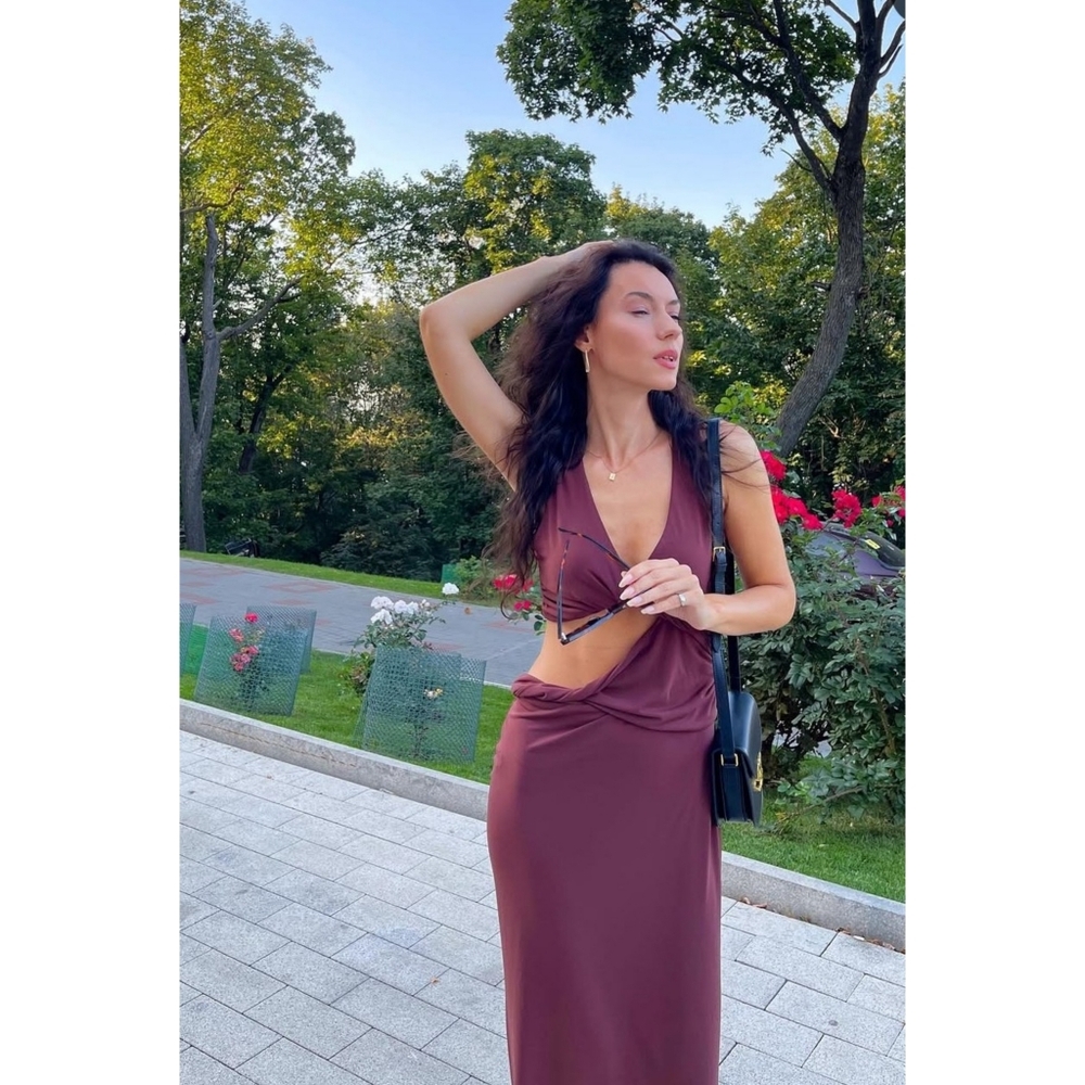 Zara Cut Out Dress Brown - Picture 6 of 14